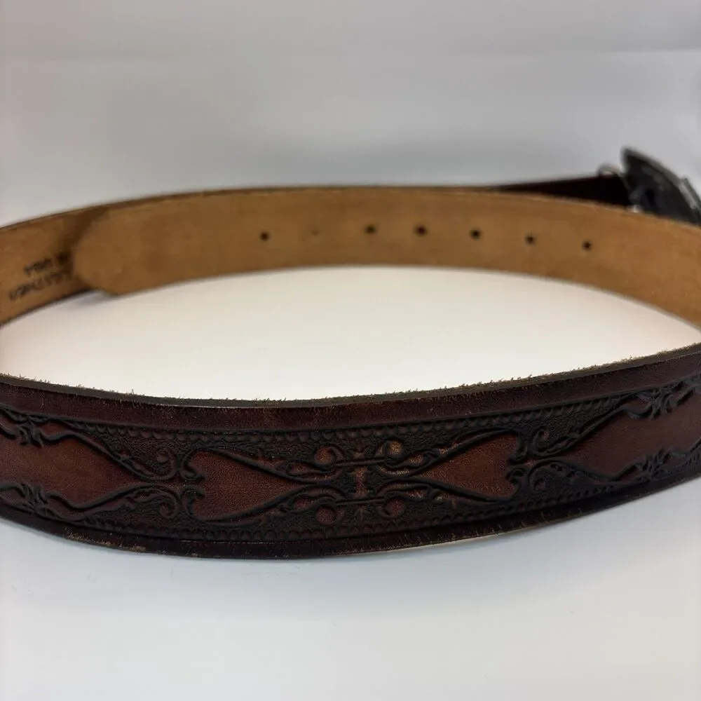Vintage Bergamot‎ Bowhunter Reward Pewter Belt Buckle Leather Western Tooled USA